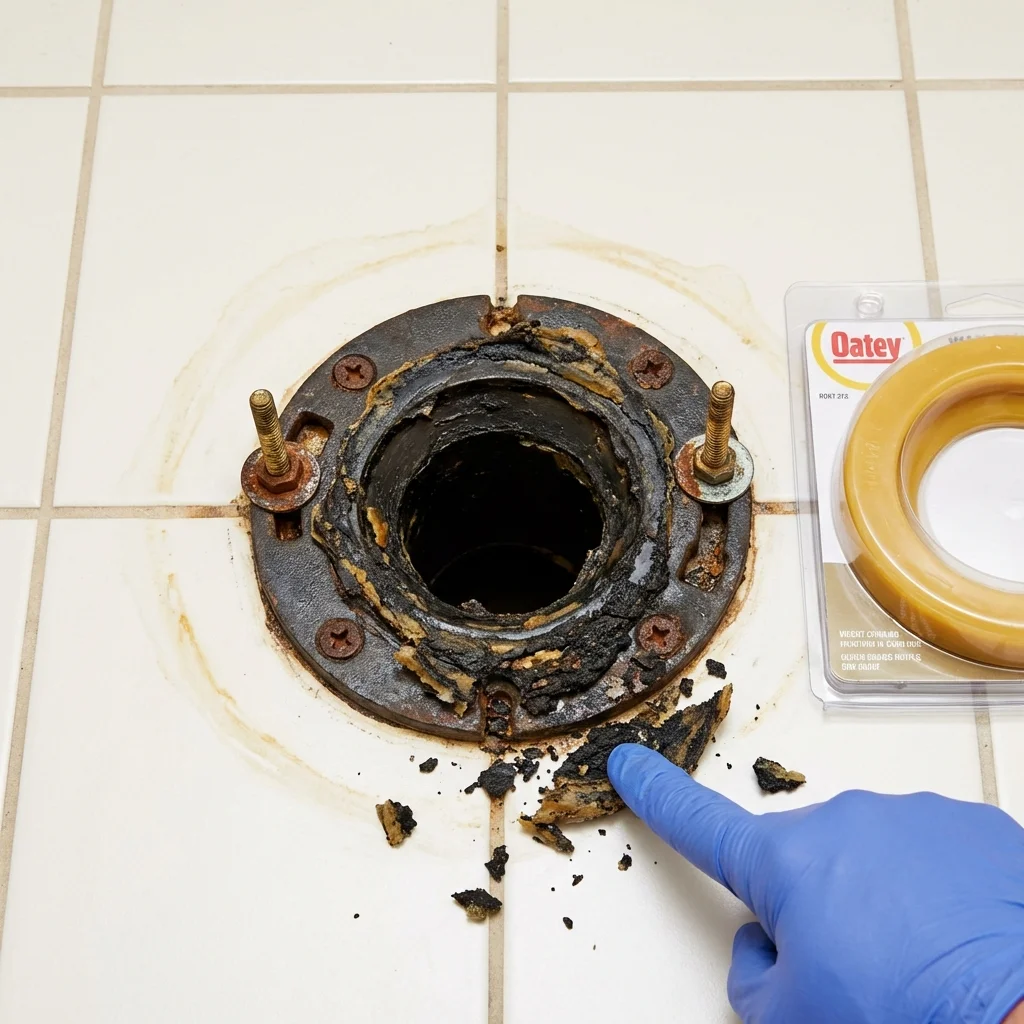 Failed wax ring showing water seepage at the base of a toilet in a Universal City, CA home